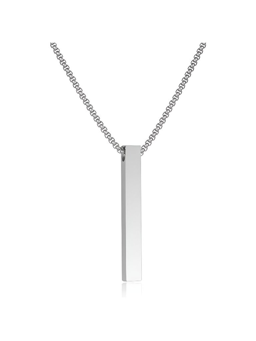 Bar Necklace For Men Stainless Steel Box Chain Pendant Jewelry Length 22inch